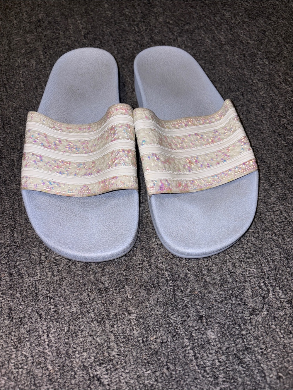 Adidas Iridescent Slide Sandals in Light Blue